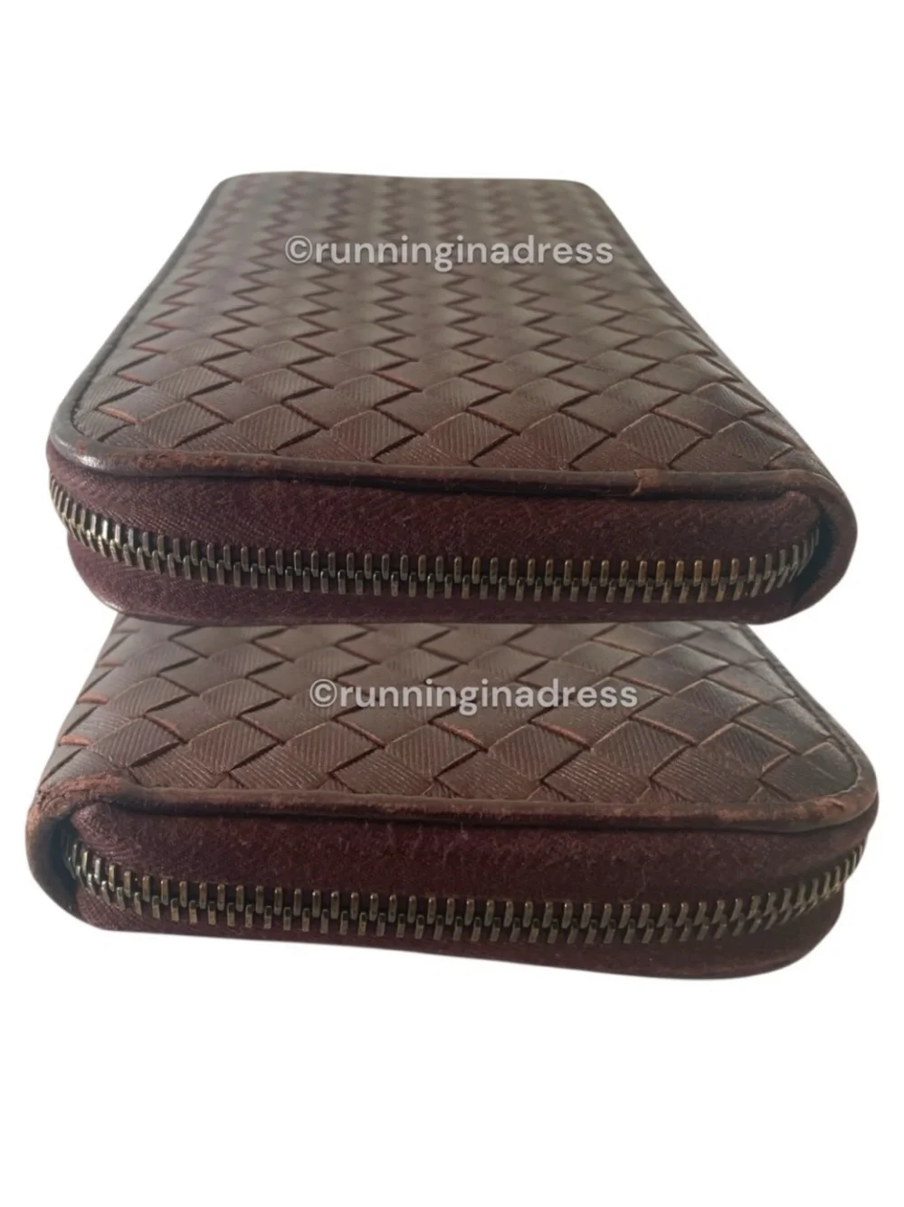 Bottega Veneta Intrecciato Leather Long Zip Around Wallet Metallic Copper Brown